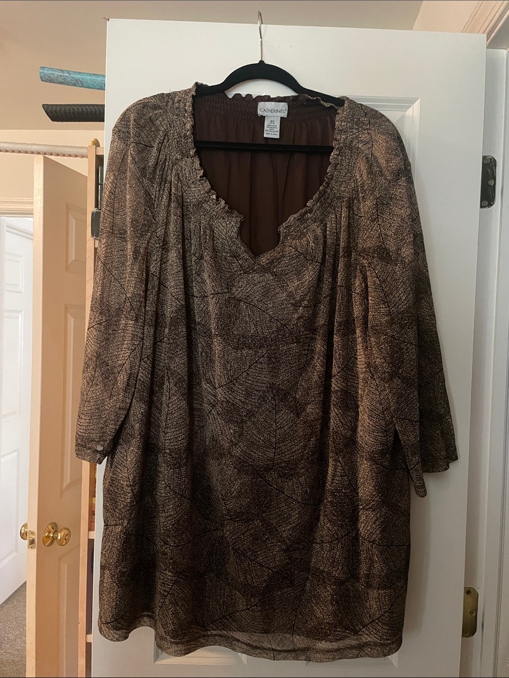 Catherines Brown Printed Peasant-Style Tunic